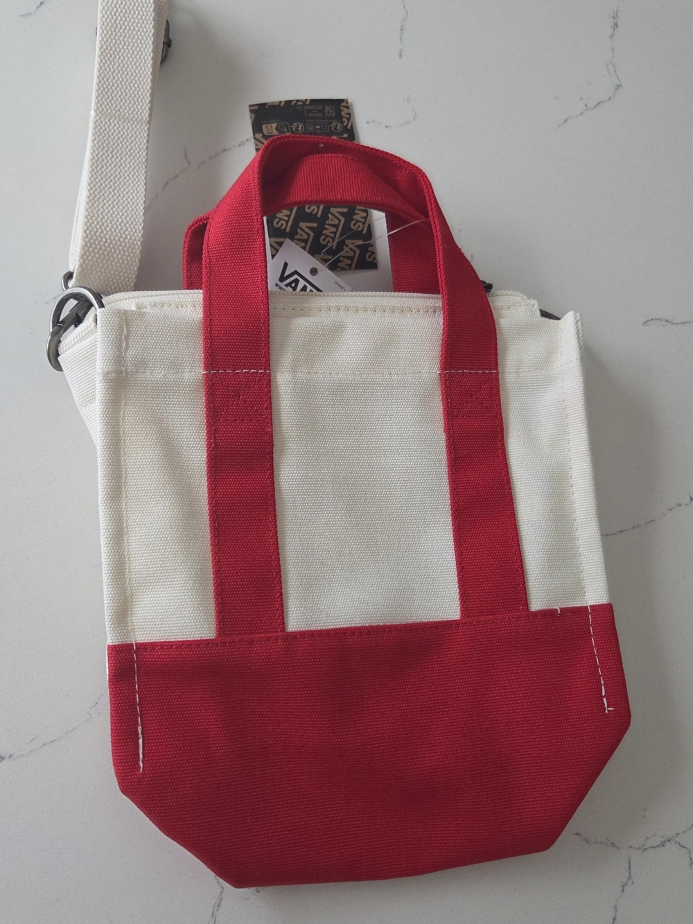 Vans Two-Tone Canvas Mini Tote Bag - Cream & Red - Picture 4 of 4